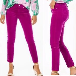 Lilly Pulitzer South Ocean Hi-Rise Plush Velvet Skinny Jeans Berry Bordeaux Sz.6